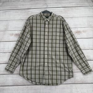 C.C. Filson Plaid Long Sleeve Button Down Shirt Mens Large Green Gray Plaid